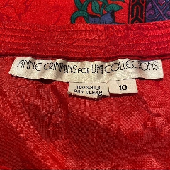 Vtg ANNE CRIMMINS For Umi Collections Women Red Floral 100% Silk Skirt Size 10 - Picture 8 of 8